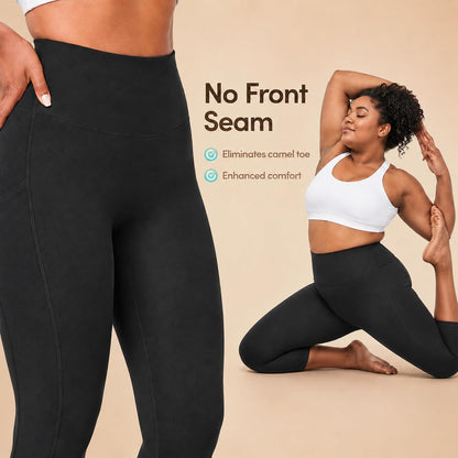 3 Pack Plus Size Leggings with Pockets for Women - Black High Waisted Tummy Control Soft Yoga Pants for Gym Workout
