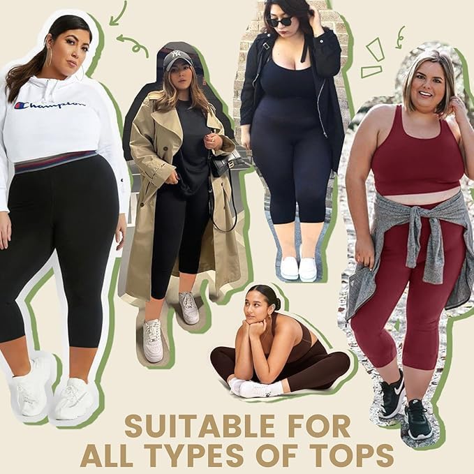 3 Pack Plus Size Leggings with Pockets for Women - Black High Waisted Tummy Control Soft Yoga Pants for Gym Workout