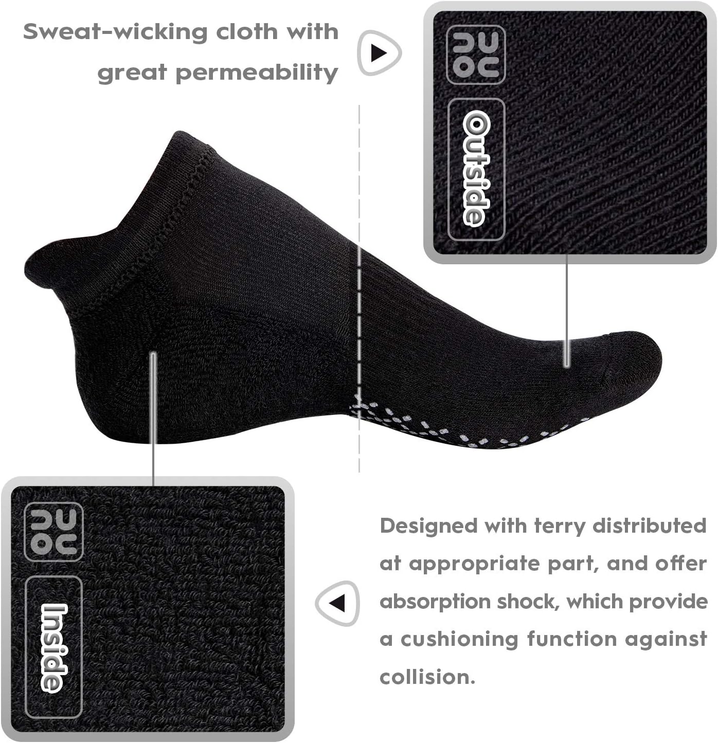 Unisex Non Slip Grip Socks with Cushion for Yoga Pilates Barre Home & Hospital