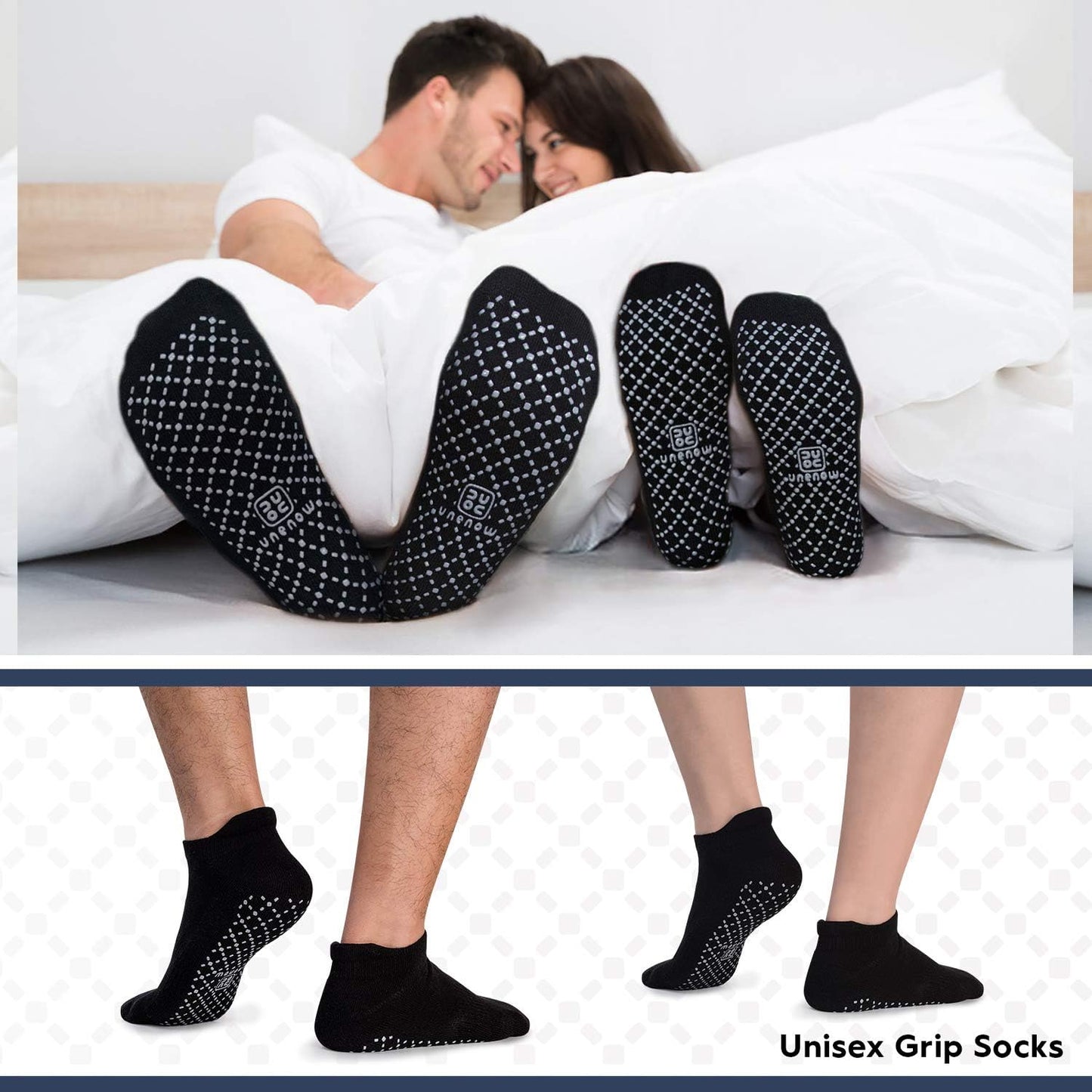 Unisex Non Slip Grip Socks with Cushion for Yoga Pilates Barre Home & Hospital