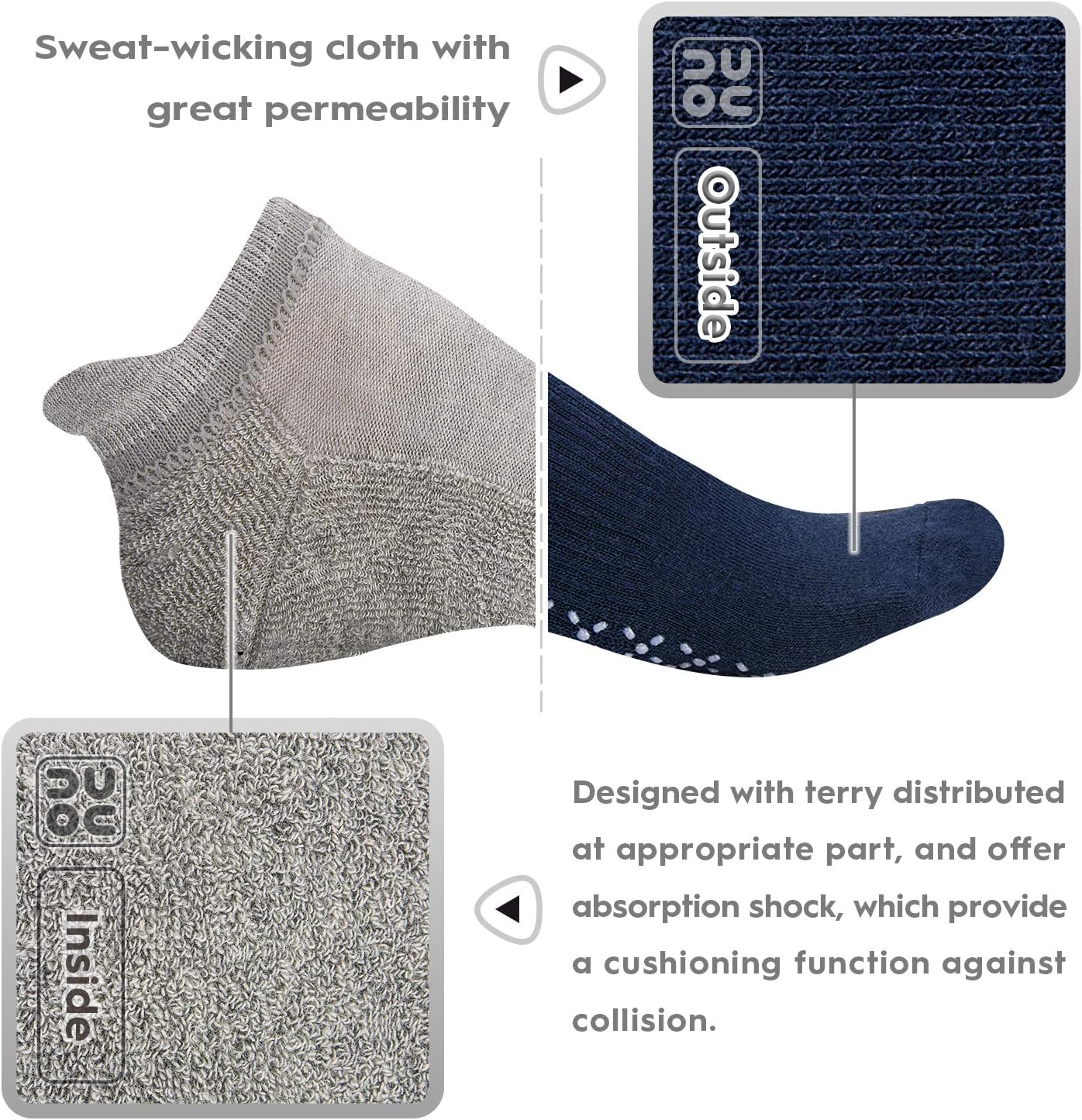 Unisex Non Slip Grip Socks with Cushion for Yoga Pilates Barre Home & Hospital
