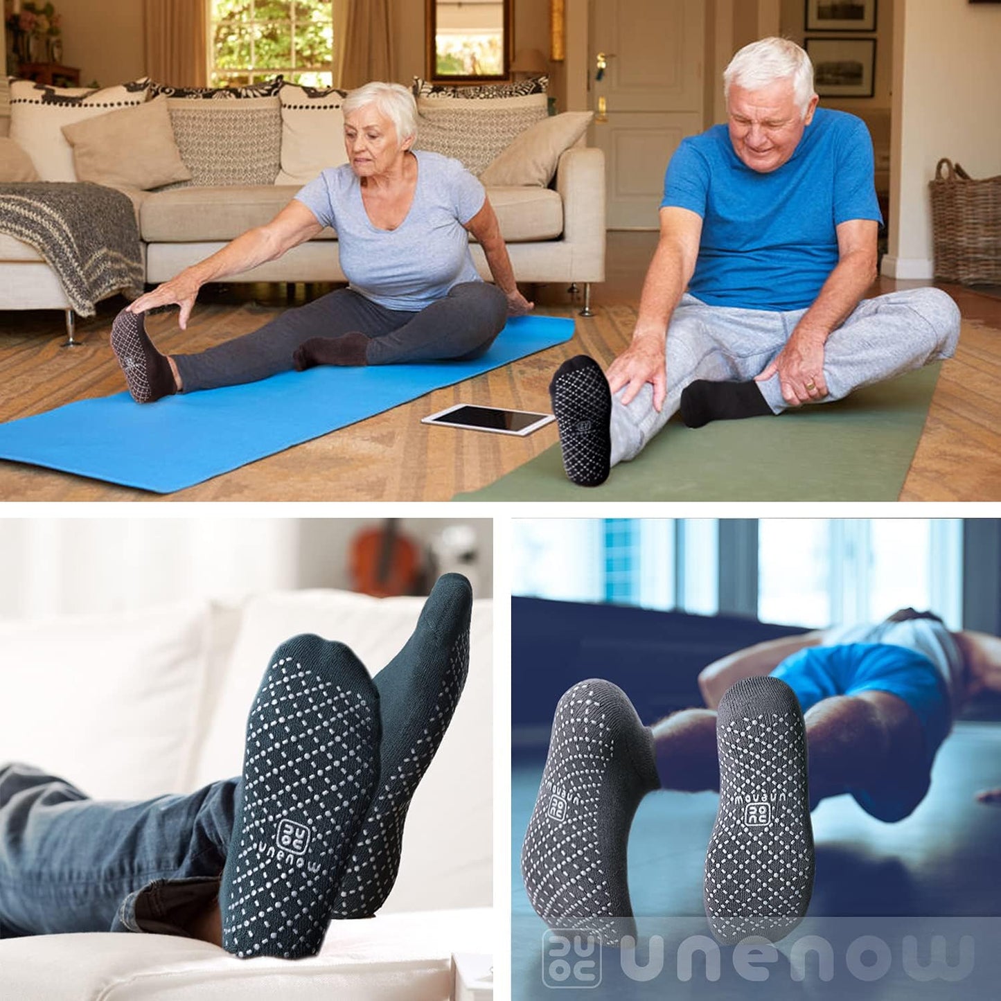 Unisex Non Slip Grip Socks with Cushion for Yoga Pilates Barre Home & Hospital