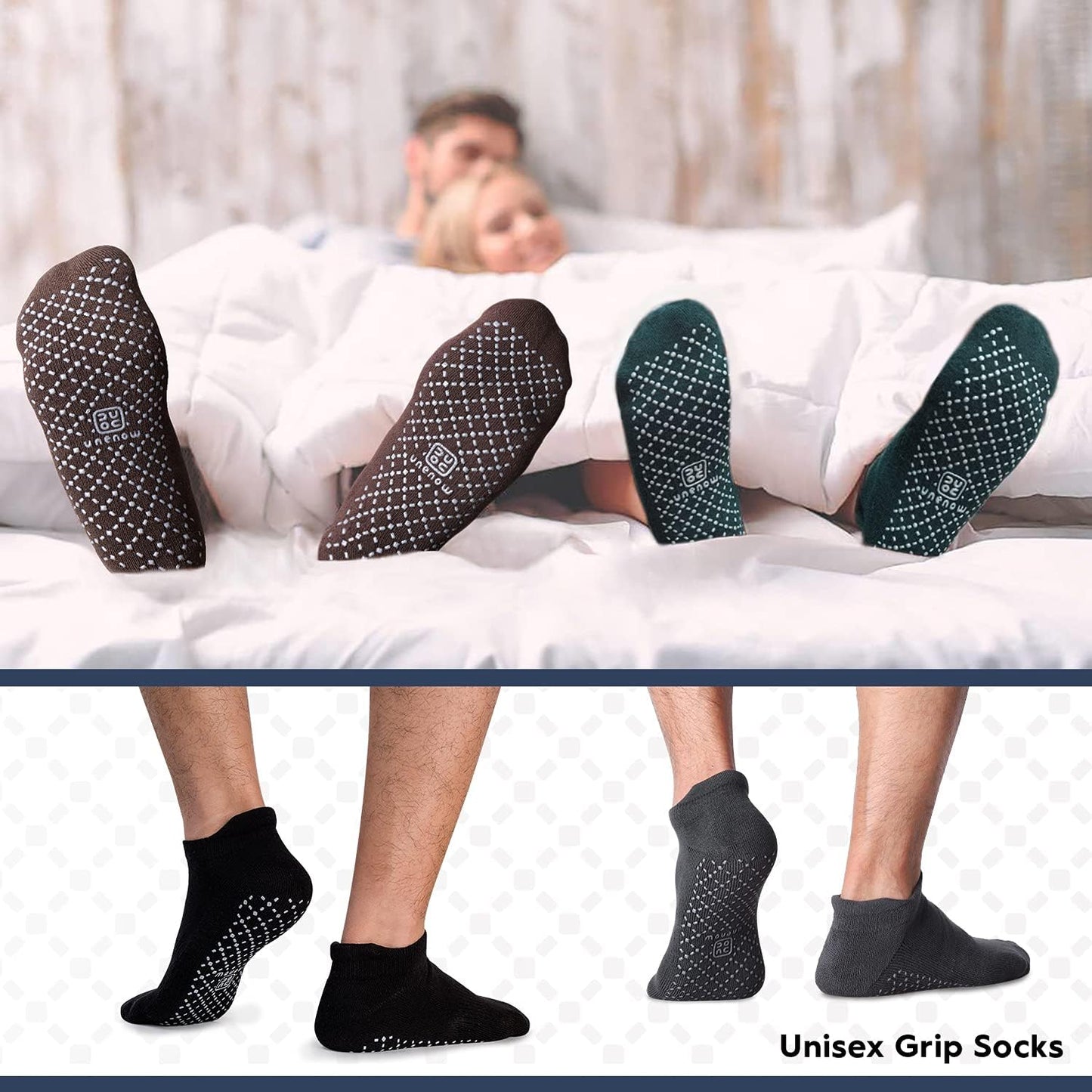Unisex Non Slip Grip Socks with Cushion for Yoga Pilates Barre Home & Hospital