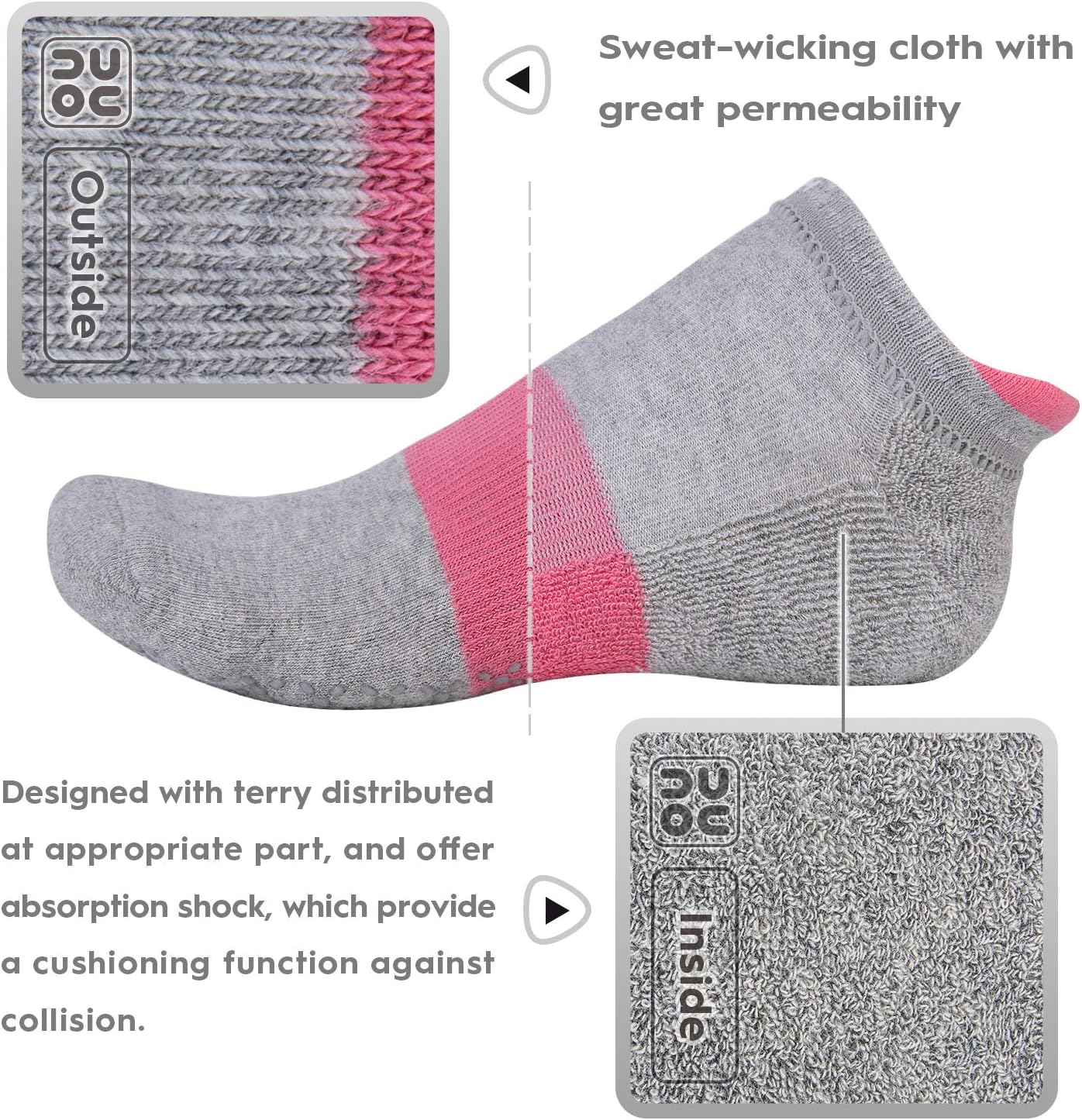Unisex Non Slip Grip Socks with Cushion for Yoga Pilates Barre Home & Hospital