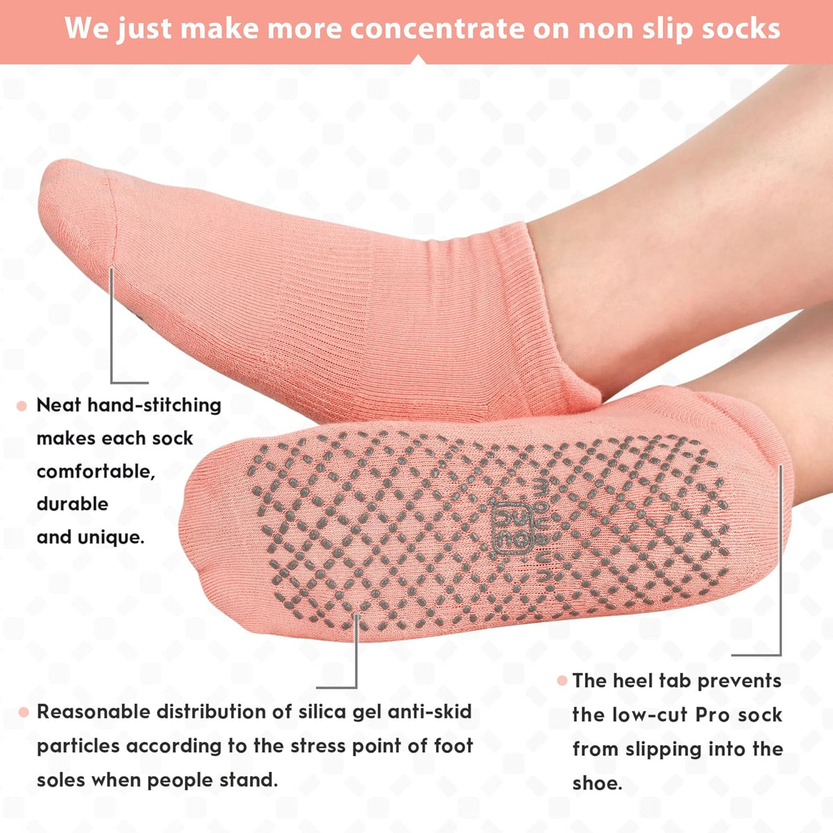 Unisex Non Slip Grip Socks with Cushion for Yoga Pilates Barre Home & Hospital