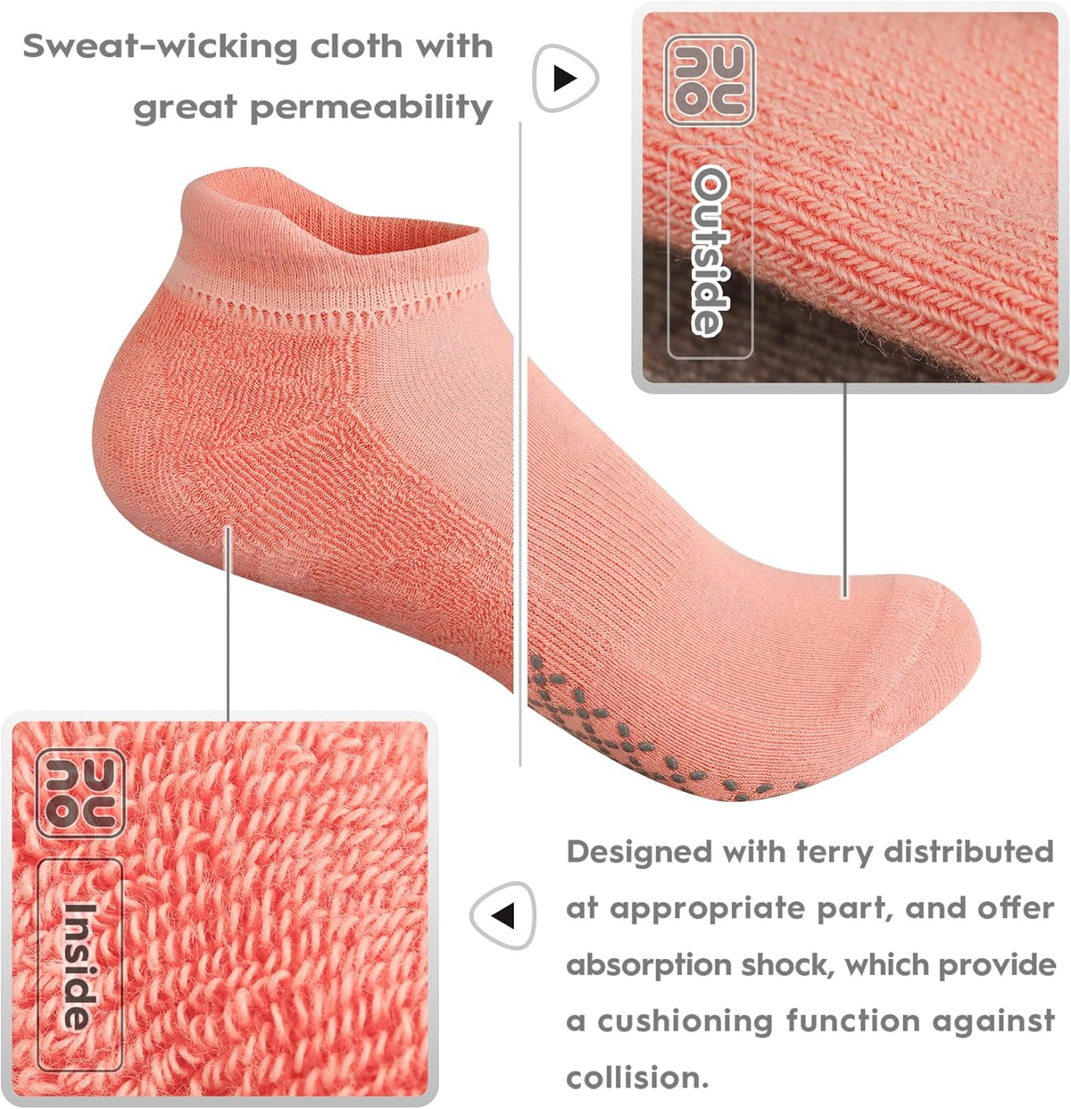 Unisex Non Slip Grip Socks with Cushion for Yoga Pilates Barre Home & Hospital