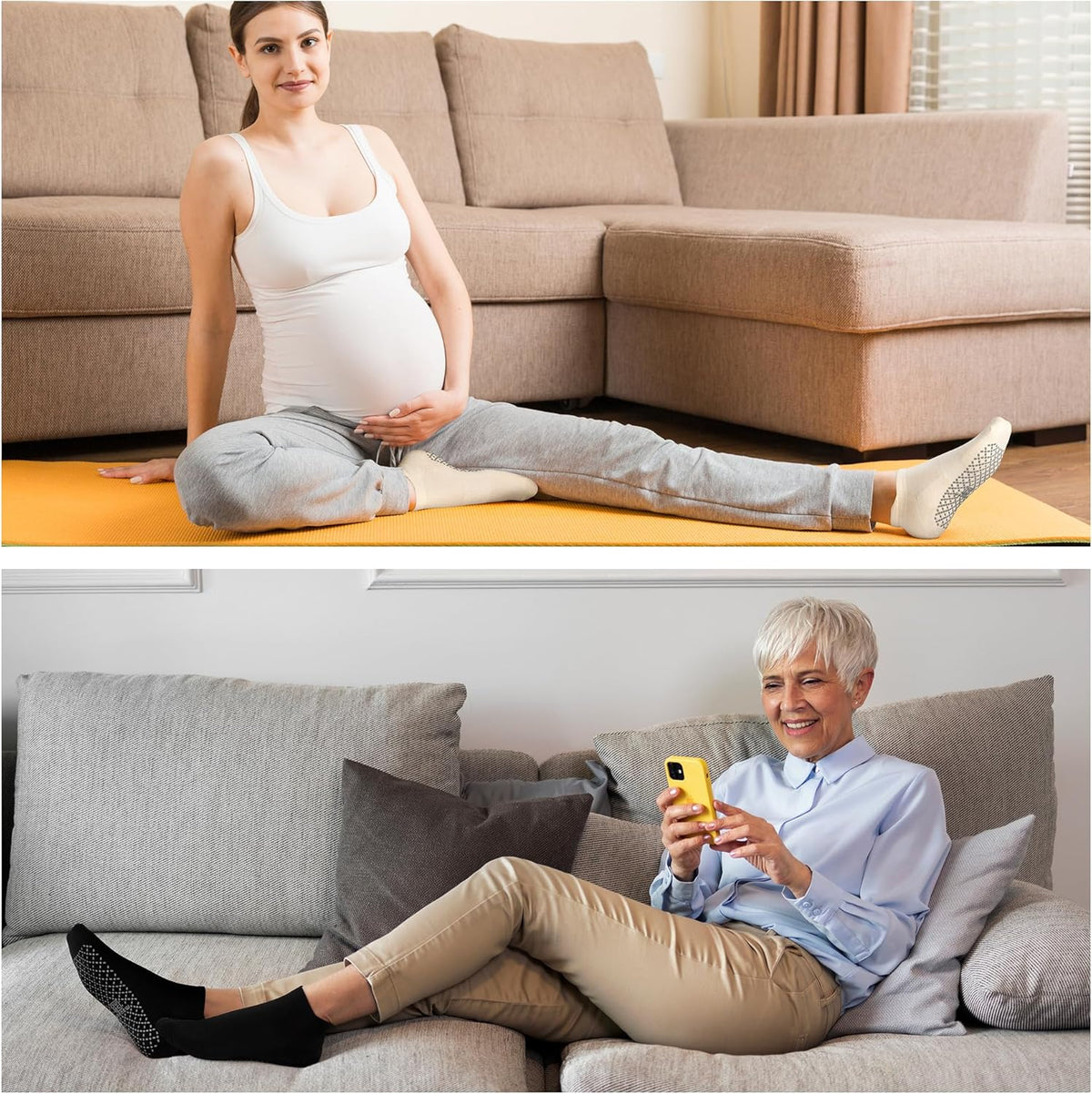 Unisex Non Slip Grip Socks with Cushion for Yoga Pilates Barre Home & Hospital