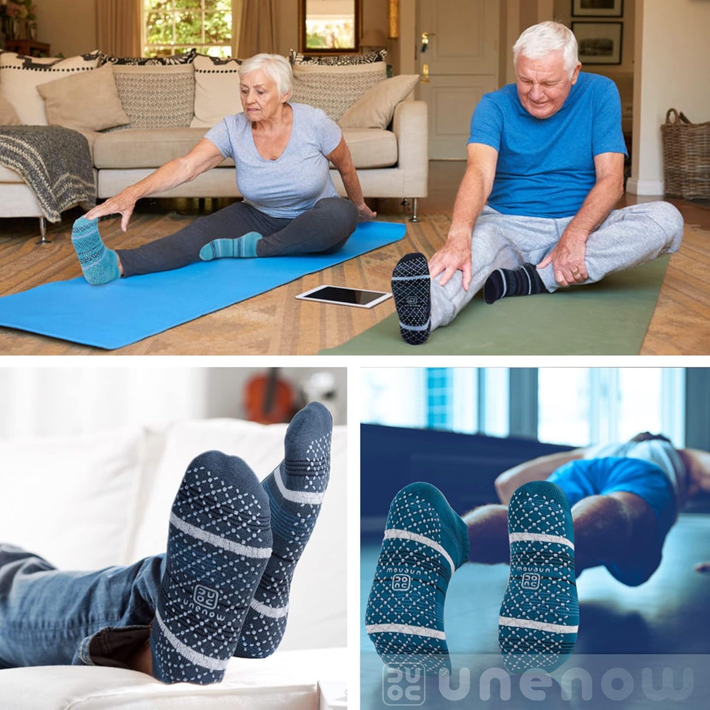 Unisex Non Slip Grip Socks with Cushion for Yoga Pilates Barre Home & Hospital