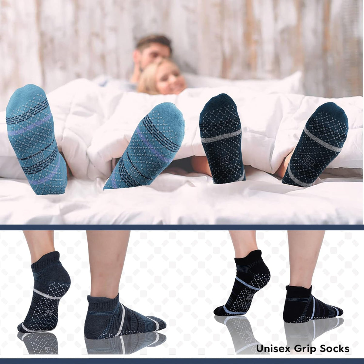 Unisex Non Slip Grip Socks with Cushion for Yoga Pilates Barre Home & Hospital