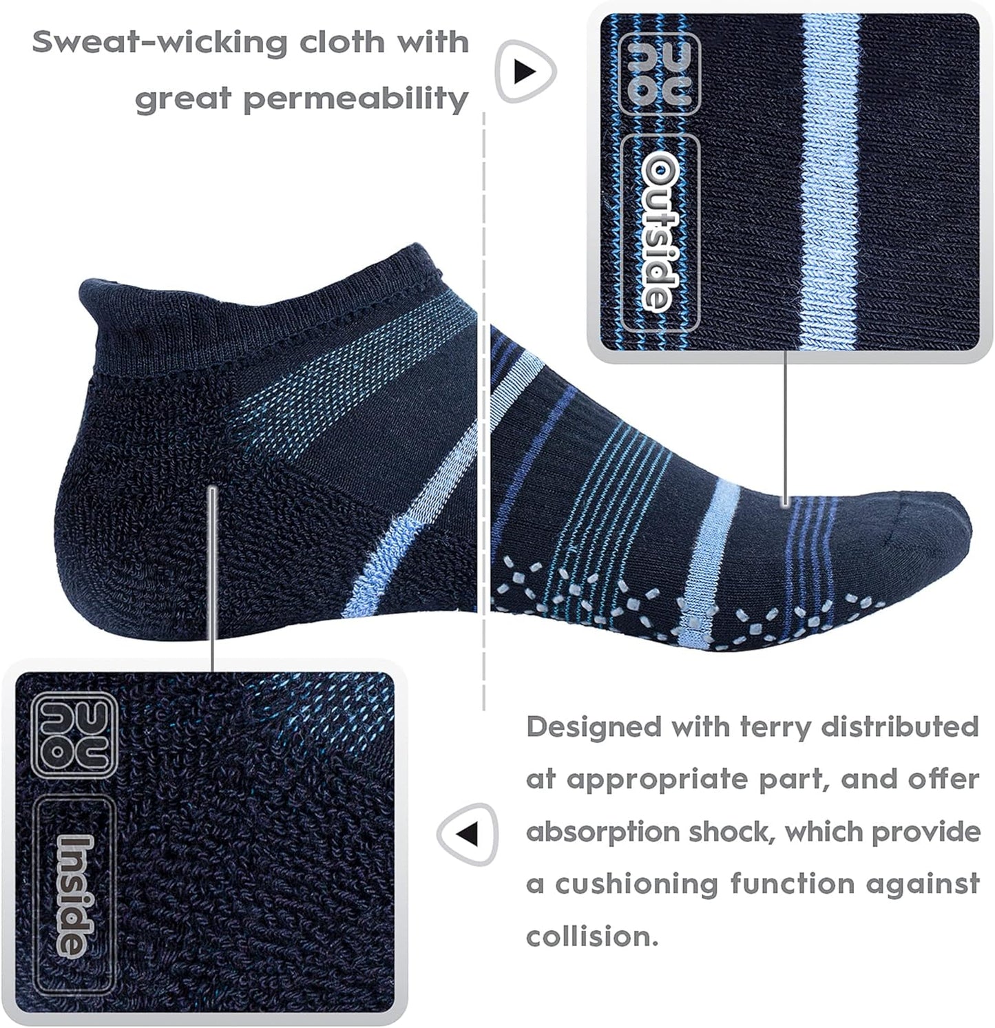 Unisex Non Slip Grip Socks with Cushion for Yoga Pilates Barre Home & Hospital