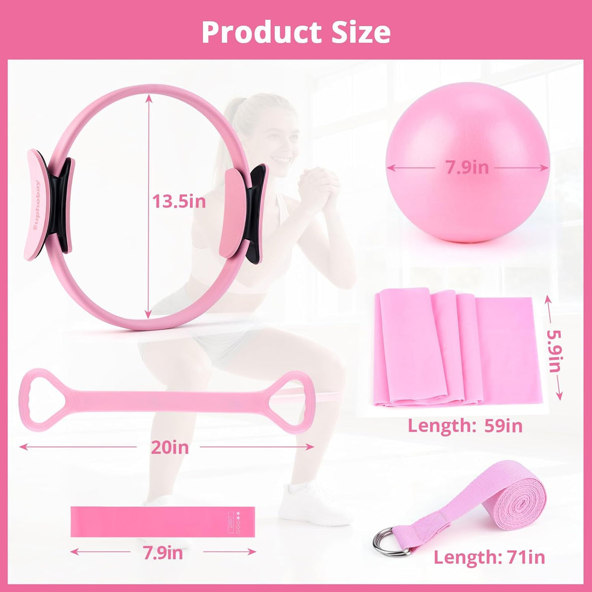 Pilates Essentials Kit for Women, Home Workout Pilates Kit with Ring, Mini Ball, Resistance Bands, Yoga Strap & More | Beginner Pilates Starter Kit for Toning, Strength & Flexibility