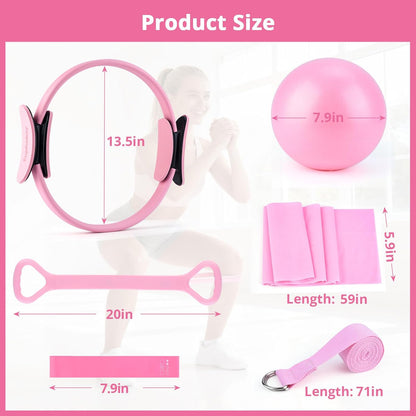 Pilates Essentials Kit for Women, Home Workout Pilates Kit with Ring, Mini Ball, Resistance Bands, Yoga Strap & More | Beginner Pilates Starter Kit for Toning, Strength & Flexibility