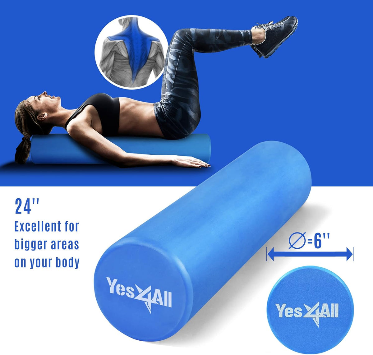 EVA Firm Foam Roller for Back - Round Back Roller for Exercise, Yoga & Pilates 12/18/24/36 inch