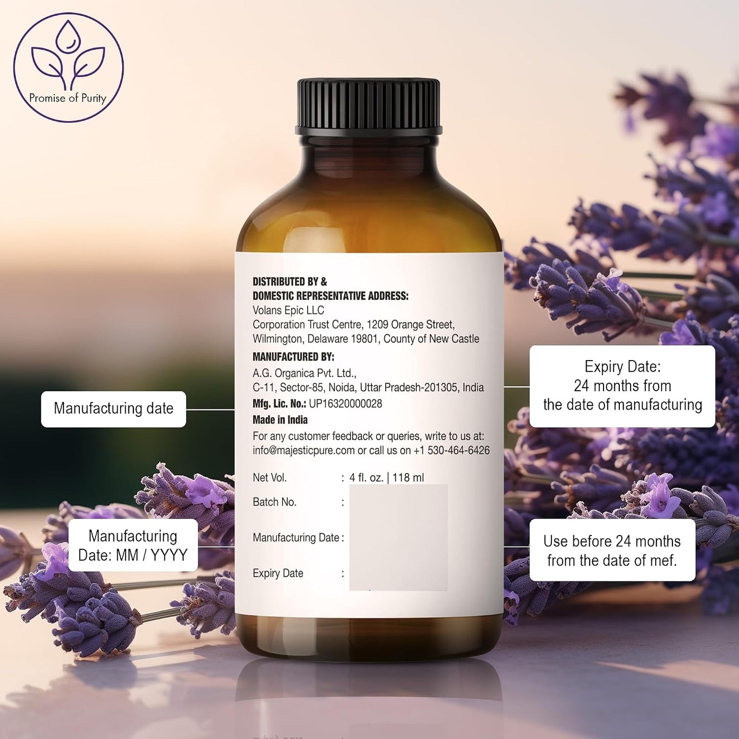Majestic Pure Lavender Essential Oil for Diffuser - 4 Fl Oz