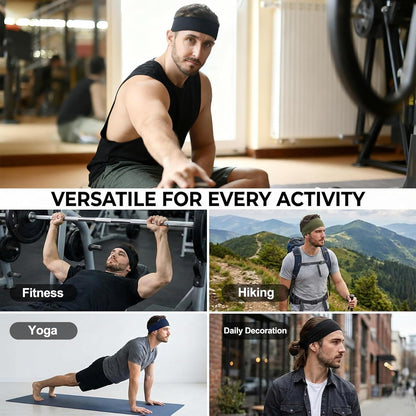 Mens Running Headband,5Pack,Mens Sweatband Sports Headband for Running,Cycling,Basketball,Yoga,Fitness Workout Stretchy Unisex Hairband