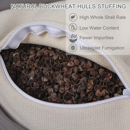 Round Zafu Meditation Cushion, D=15" H=5.5" Zabuton Meditation Pillow, Yoga Bolster/Pillow, Floor seat, Zippered Organic Cotton Cover, Natural Buckwheat, Kneeling Pillow