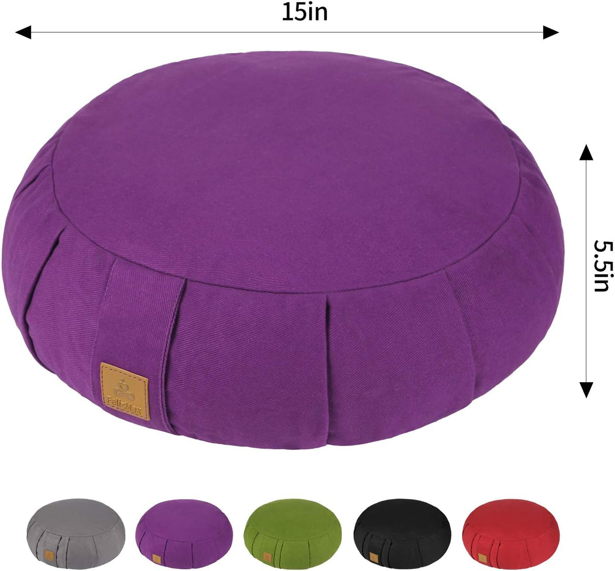 Round Zafu Meditation Cushion, D=15" H=5.5" Zabuton Meditation Pillow, Yoga Bolster/Pillow, Floor seat, Zippered Organic Cotton Cover, Natural Buckwheat, Kneeling Pillow