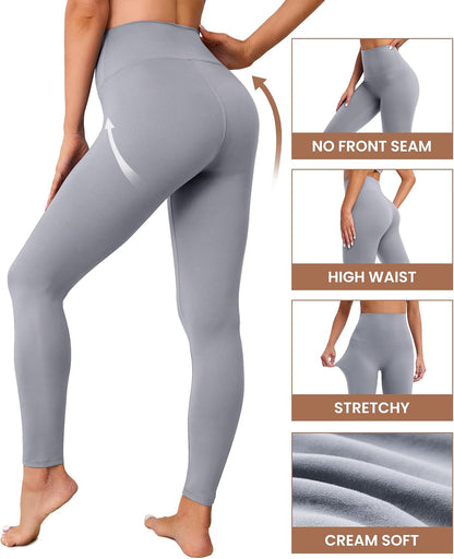 Creamlush 4 Pack Leggings for Women-High Waisted Ultra Soft Stretchy Yoga Lounge Pants