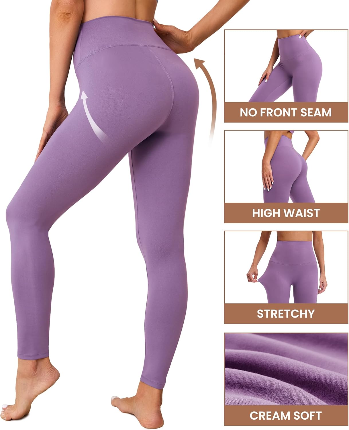Creamlush 4 Pack Leggings for Women-High Waisted Ultra Soft Stretchy Yoga Lounge Pants