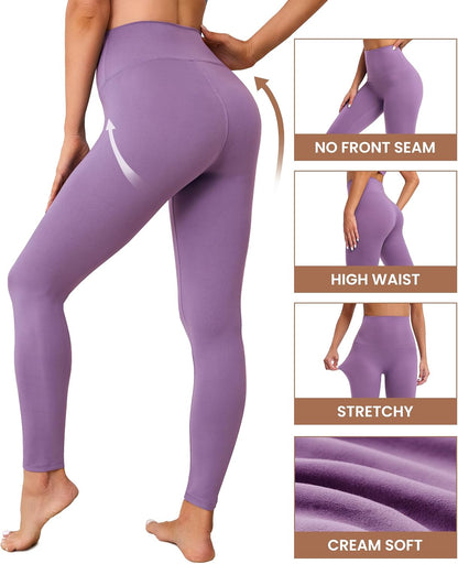 Creamlush 4 Pack Leggings for Women-High Waisted Ultra Soft Stretchy Yoga Lounge Pants