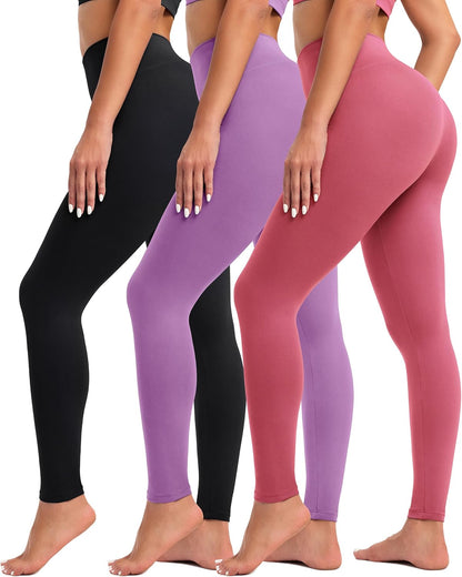 Creamlush 4 Pack Leggings for Women-High Waisted Ultra Soft Stretchy Yoga Lounge Pants