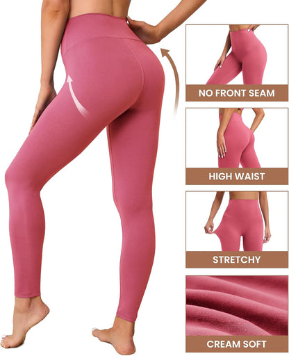 Creamlush 4 Pack Leggings for Women-High Waisted Ultra Soft Stretchy Yoga Lounge Pants