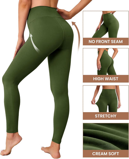 Creamlush 4 Pack Leggings for Women-High Waisted Ultra Soft Stretchy Yoga Lounge Pants