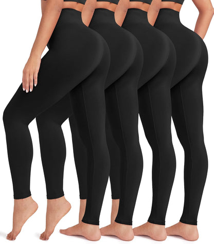 Creamlush 4 Pack Leggings for Women-High Waisted Ultra Soft Stretchy Yoga Lounge Pants