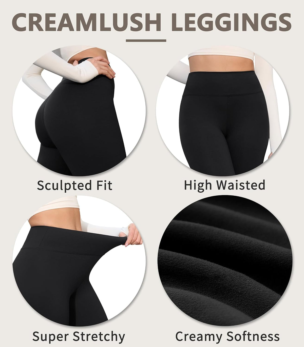 Creamlush 4 Pack Leggings for Women-High Waisted Ultra Soft Stretchy Yoga Lounge Pants