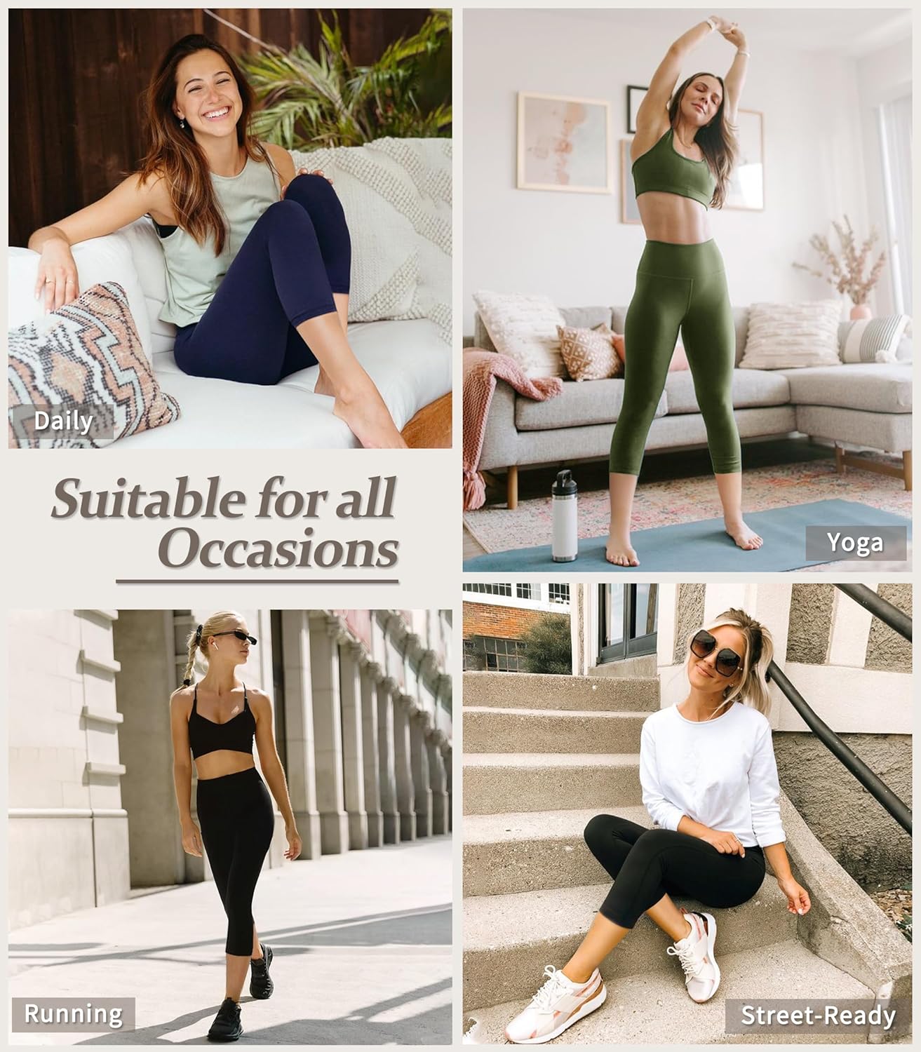 Creamlush 4 Pack Leggings for Women-High Waisted Ultra Soft Stretchy Yoga Lounge Pants