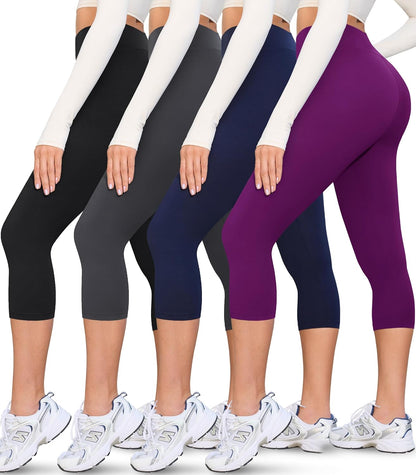 Creamlush 4 Pack Leggings for Women-High Waisted Ultra Soft Stretchy Yoga Lounge Pants