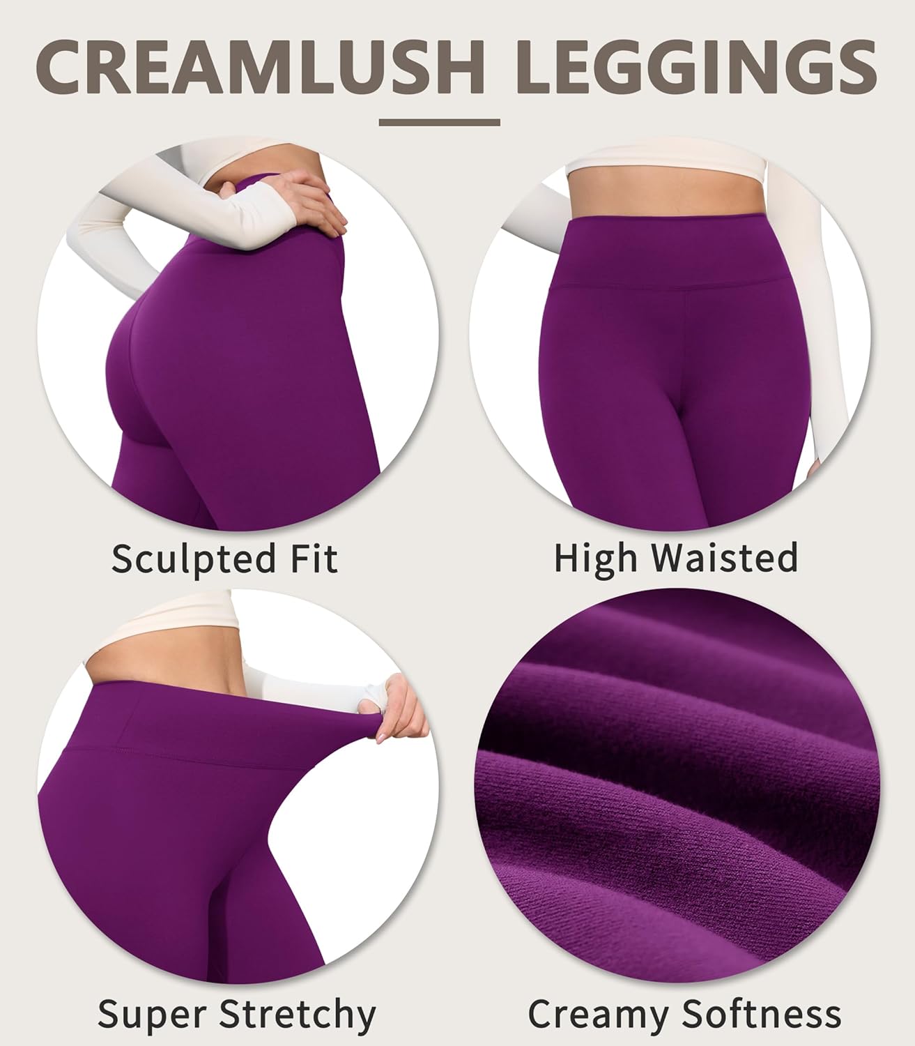 Creamlush 4 Pack Leggings for Women-High Waisted Ultra Soft Stretchy Yoga Lounge Pants