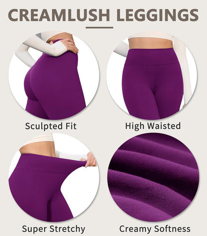 Creamlush 4 Pack Leggings for Women-High Waisted Ultra Soft Stretchy Yoga Lounge Pants