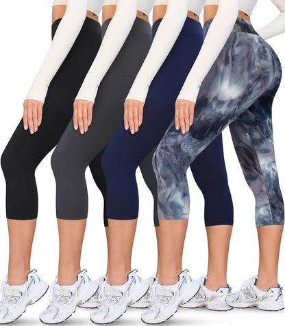 Creamlush 4 Pack Leggings for Women-High Waisted Ultra Soft Stretchy Yoga Lounge Pants