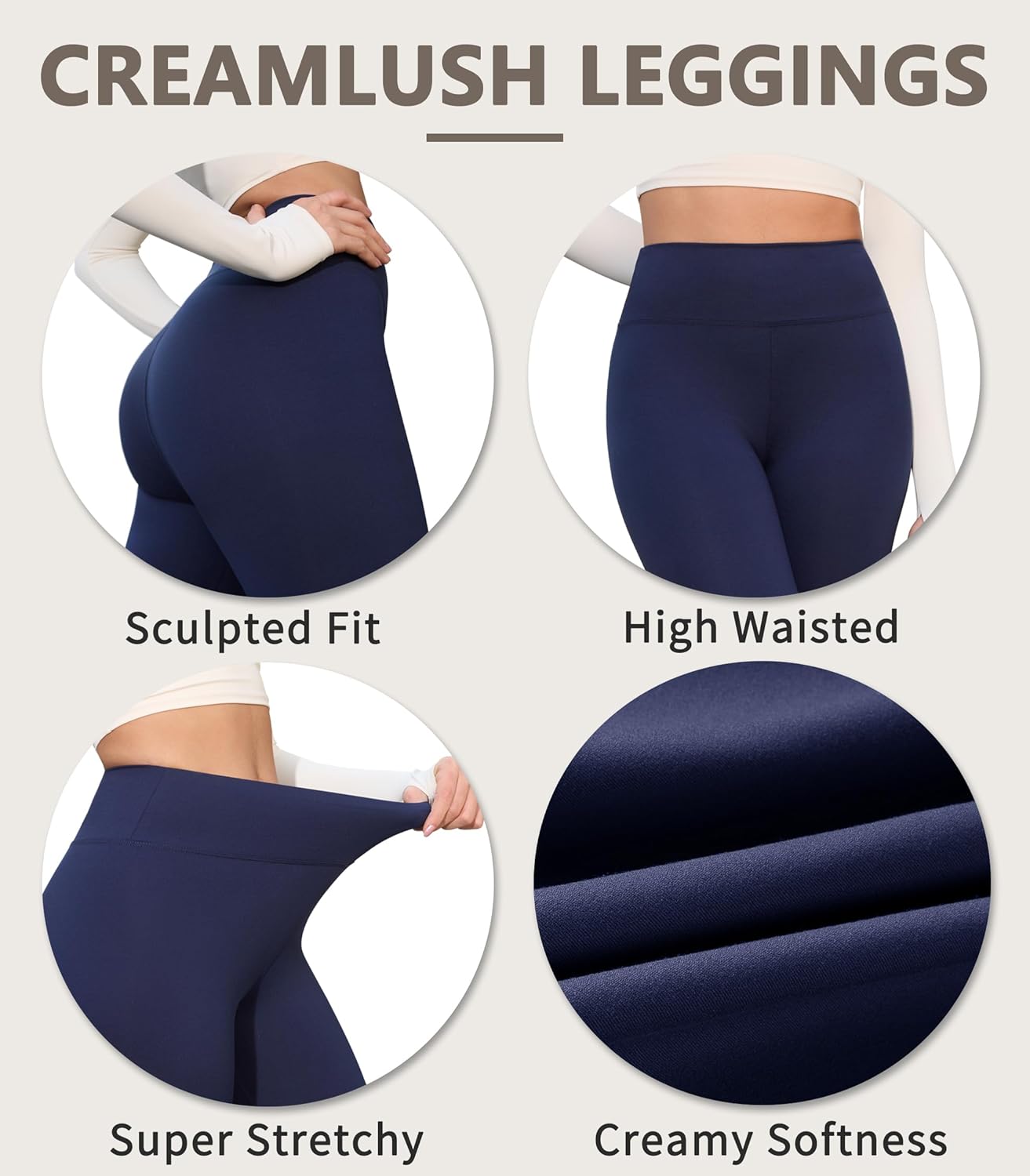 Creamlush 4 Pack Leggings for Women-High Waisted Ultra Soft Stretchy Yoga Lounge Pants