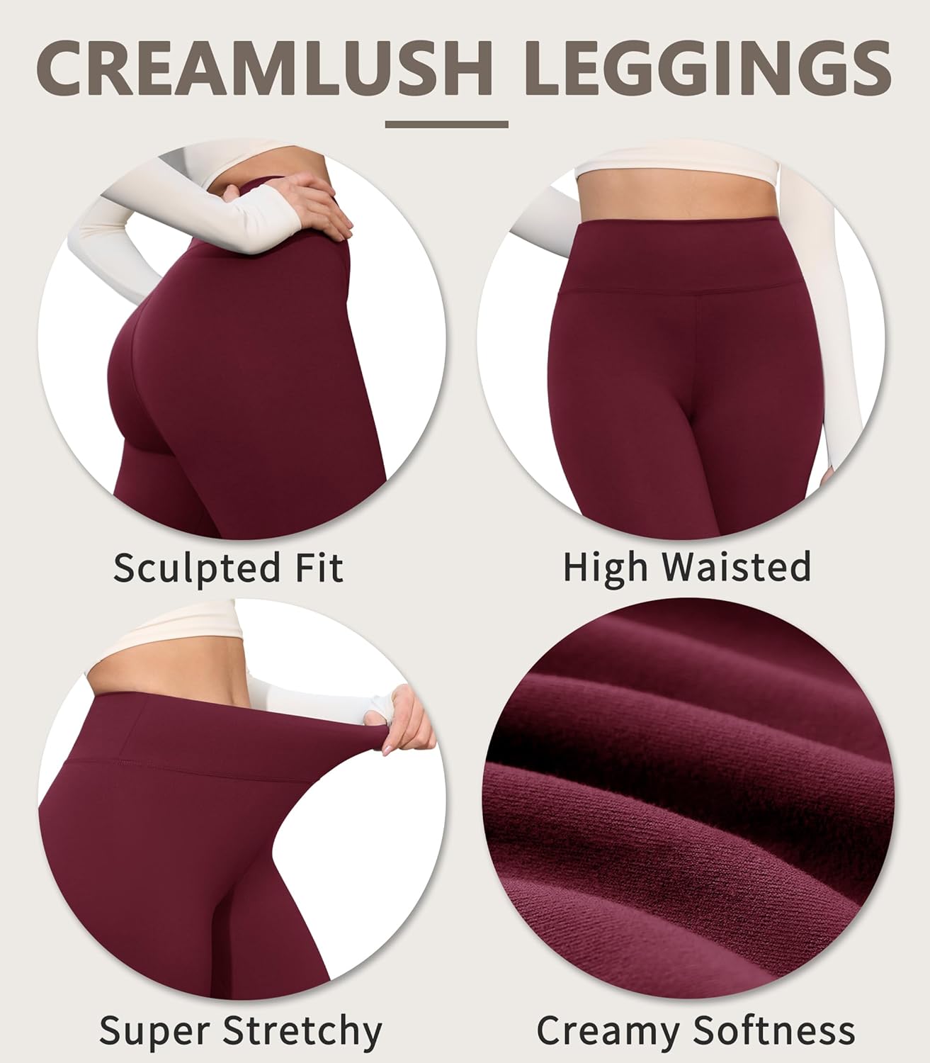 Creamlush 4 Pack Leggings for Women-High Waisted Ultra Soft Stretchy Yoga Lounge Pants