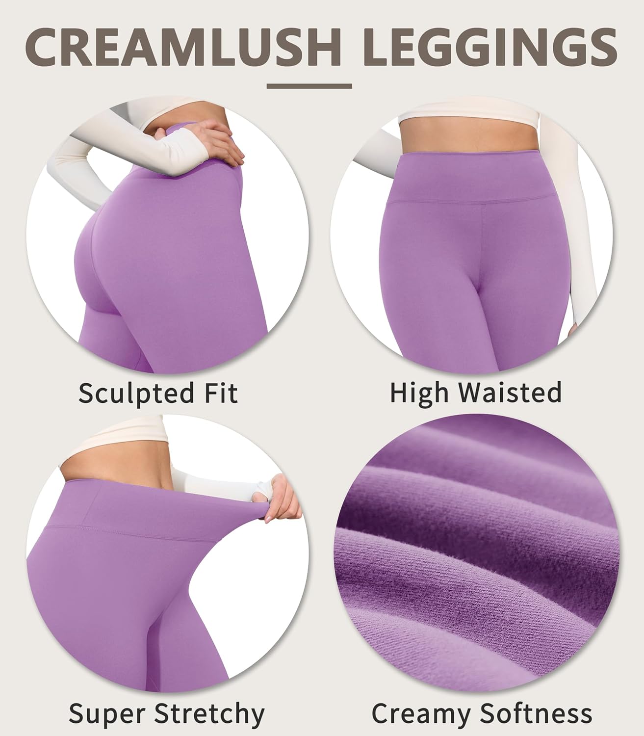 Creamlush 4 Pack Leggings for Women-High Waisted Ultra Soft Stretchy Yoga Lounge Pants