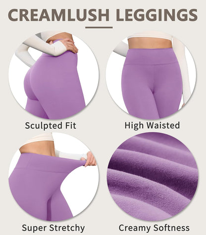 Creamlush 4 Pack Leggings for Women-High Waisted Ultra Soft Stretchy Yoga Lounge Pants