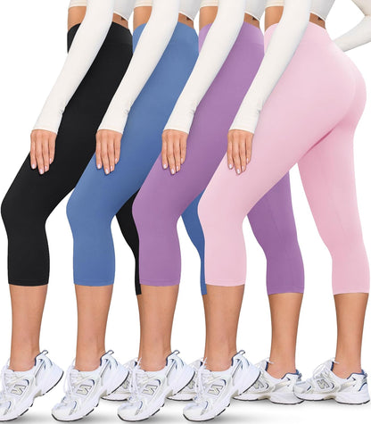 Creamlush 4 Pack Leggings for Women-High Waisted Ultra Soft Stretchy Yoga Lounge Pants
