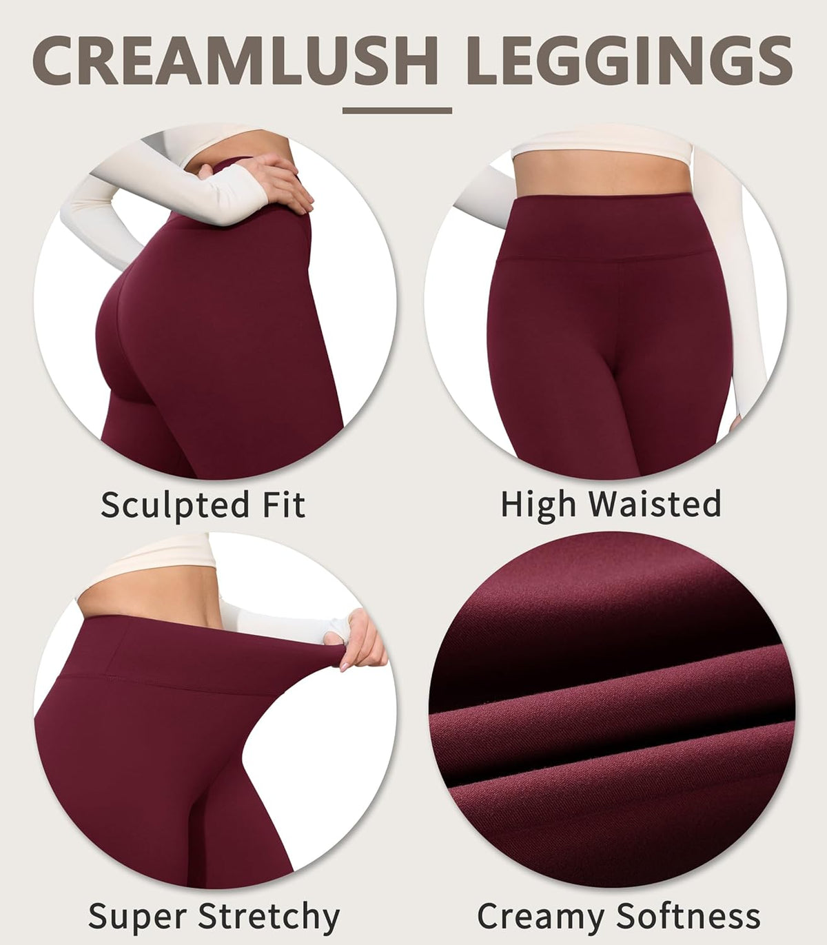 Creamlush 4 Pack Leggings for Women-High Waisted Ultra Soft Stretchy Yoga Lounge Pants