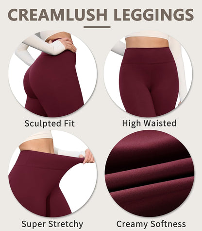 Creamlush 4 Pack Leggings for Women-High Waisted Ultra Soft Stretchy Yoga Lounge Pants