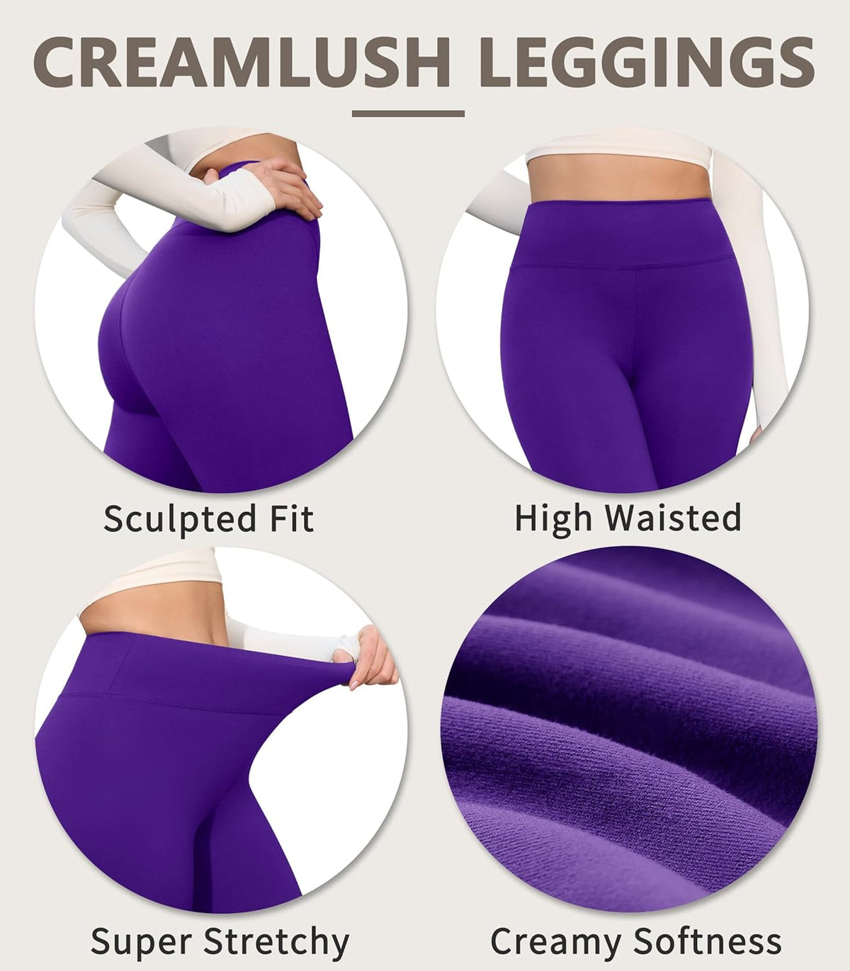 Creamlush 4 Pack Leggings for Women-High Waisted Ultra Soft Stretchy Yoga Lounge Pants
