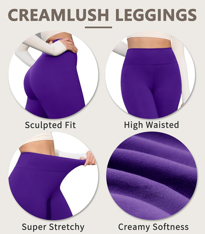 Creamlush 4 Pack Leggings for Women-High Waisted Ultra Soft Stretchy Yoga Lounge Pants