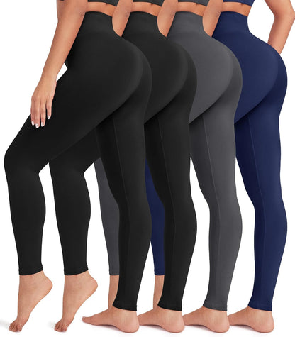 Creamlush 4 Pack Leggings for Women-High Waisted Ultra Soft Stretchy Yoga Lounge Pants