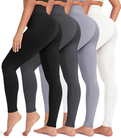 Creamlush 4 Pack Leggings for Women-High Waisted Ultra Soft Stretchy Yoga Lounge Pants