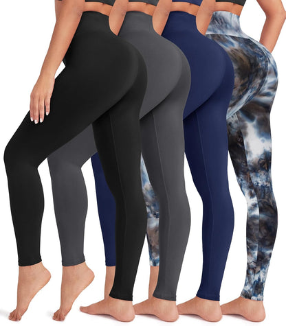 Creamlush 4 Pack Leggings for Women-High Waisted Ultra Soft Stretchy Yoga Lounge Pants