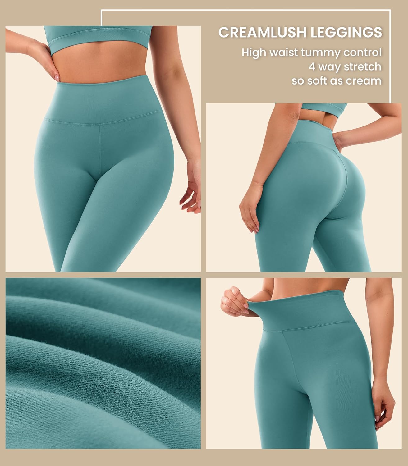 Creamlush 4 Pack Leggings for Women-High Waisted Ultra Soft Stretchy Yoga Lounge Pants