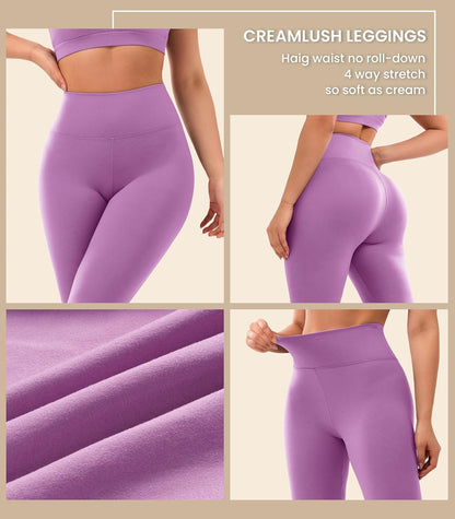 Creamlush 4 Pack Leggings for Women-High Waisted Ultra Soft Stretchy Yoga Lounge Pants