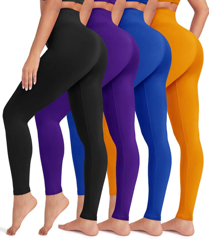 Creamlush 4 Pack Leggings for Women-High Waisted Ultra Soft Stretchy Yoga Lounge Pants