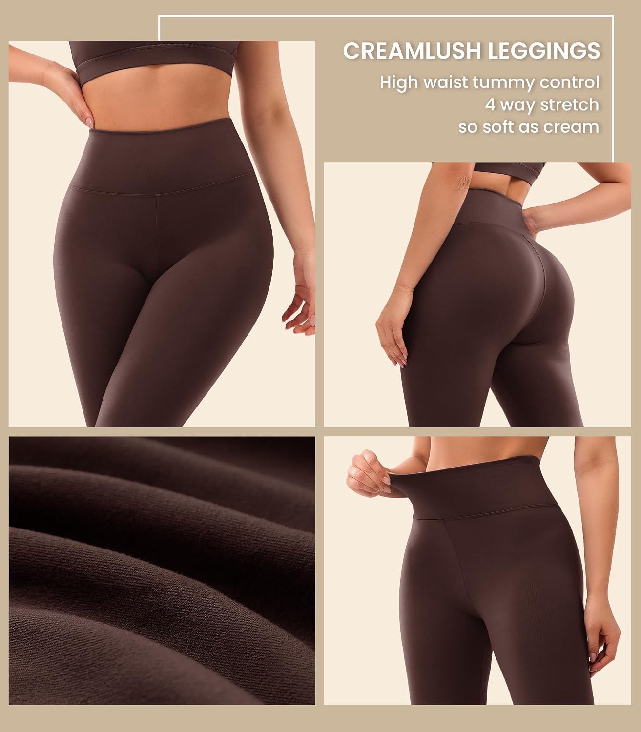 Creamlush 4 Pack Leggings for Women-High Waisted Ultra Soft Stretchy Yoga Lounge Pants